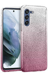 Луксозен силиконов гръб ТПУ с брокат за Samsung Galaxy S21 FE G990B преливащ сребристо към розово 